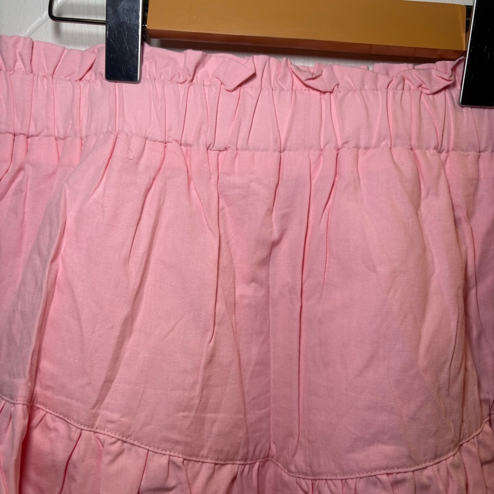Pink‎ Boho Ruffle Skort Tiered Eyelet Trim Mini Skirt Coquette Cottagecore M - Picture 6 of 7